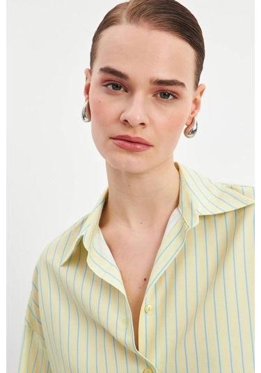 Stella Pulvis Sarı Oversize Çizgili Gömlek Sarı