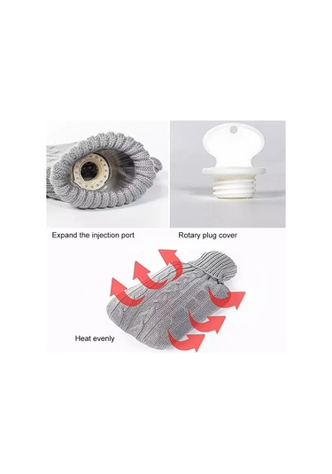 Sıcak Su Şişesi Düz Renk Örgü Kapağı Sıcak Su Şişesi Olmadan Su Dolu Sıcak Su Yumuşak Örgü Şişesi Kadife Çanta Koyu Gri