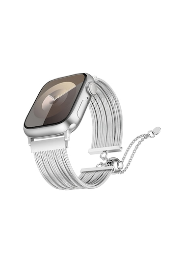 Kilifone - İos Watch 7 41mm Uyumlu - Kordon Metal Hasır Kordon - Krd-137 - Gümüş - T36783