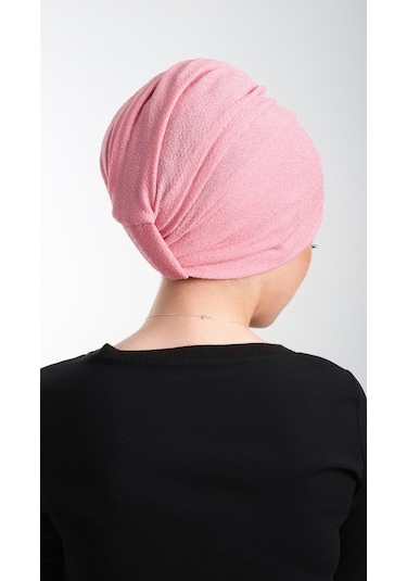 Pembe Pratik Hazır Geçmeli Tesettür Bone Fukuro Simli Büzgülü 211 Pembe