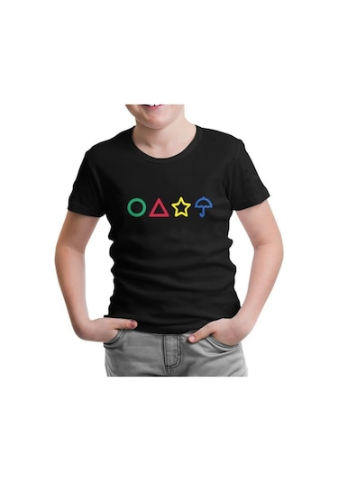 Lord Tshirt Squid Game -Candy Colours Siyah Çocuk Tshirt