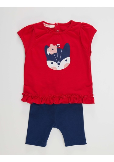 Denokids Kırmızı Tilki Kız Bebek Tunik Tayt Takım Renkli Çok Renkli