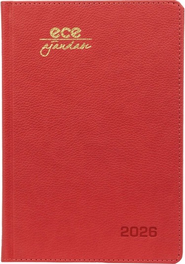 Ece Ajandası Kemer 2026 Kırmızı - Günlük Çizgili Sert Kapak 14x20 Kırmızı