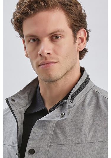 Gri Dik Yaka Yarım Astar Comfort Fit Rahat Kesim Casual Mont 1007240150-Gri