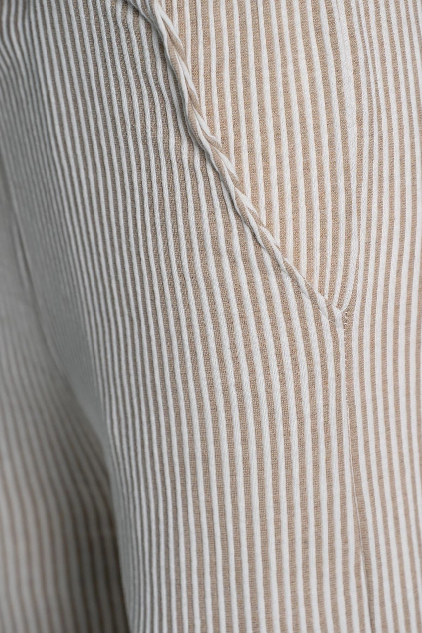 Çizgili Düz Paça Beli Lastikli Pantolon - Kahve Kahve Çizgili Düz Paça Beli Lastikli Pantolon - Kahve Kahve