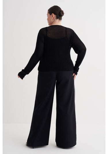 Transparan İnce Triko Bluz-6282 Siyah