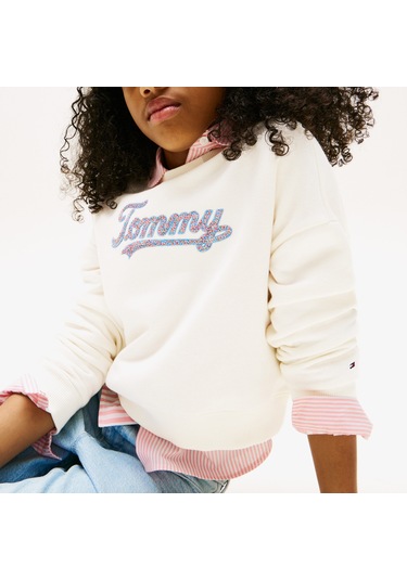 Tommy Hilfiger Script Sequin Çocuk Beyaz Sweatshirt Kg0kg08686 Beyaz