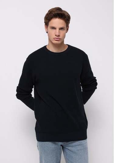 Colins Regular Fit Yuvarlak Yaka Jakarlı Erkek Lacivert Kazak Cl1075647 Q1.v2 Nav Lacivert