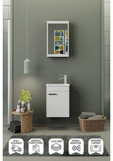 Biani Fix Loft Mini 42 Cm Banyo Dolabı,Seramik Lavabolu, Aynalı,Lavabo Dahil,Mdf,Mat Beyaz Biani Fix Loft Mini 42 Cm Banyo Dolabı,Seramik Lavabolu, Aynalı,Lavabo Dahil,Mdf,Mat Beyaz
