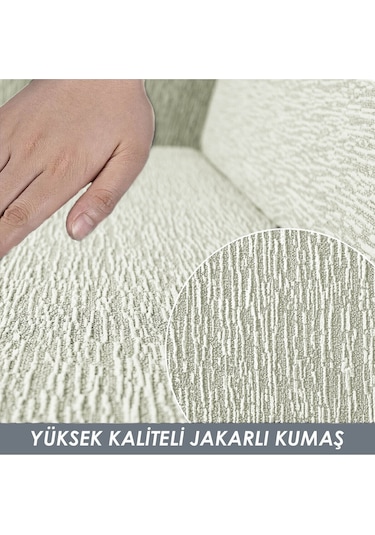 Jakarlı 3 3 1 1 Taş-gri Lastikli Kanepe Örtüsü Lastikli Koltuk Örtüsü Koltuk Kılıfı Takımı Krem 180x220