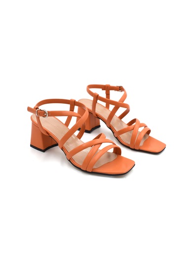 Beyaz London Biye Detaylı Topuklu Kadın Ayakkabı Turuncu Turuncu