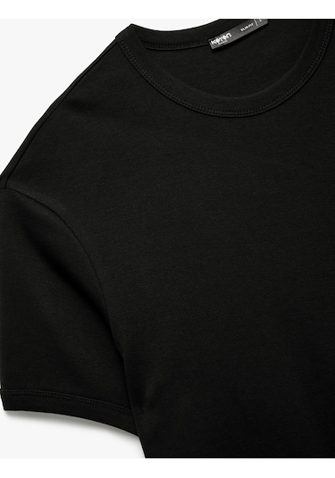 Koton Kısa Kollu Bisiklet Yaka Pamuklu Basic Dar Kalıp Tişört Siyah 6wam10086hk Siyah