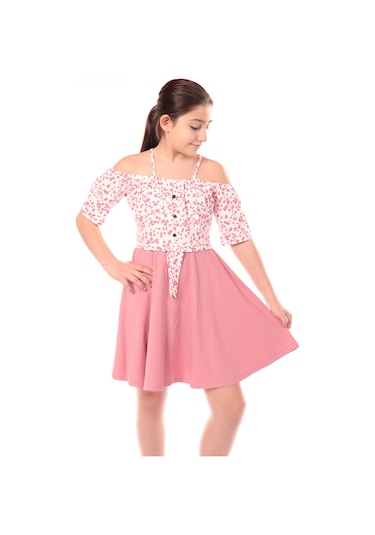 Toontoy Kız Çocuk Leopar Desenli Askılı Elbise Gülkurusu