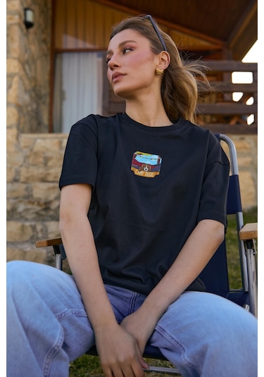 Velvoria Unisex Oversize Siyah Dude T-shirt