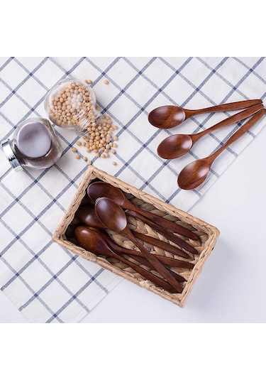 Doğal Ahşap Çorba Kaşıkları 10'lu Paket Uzun Saplı B