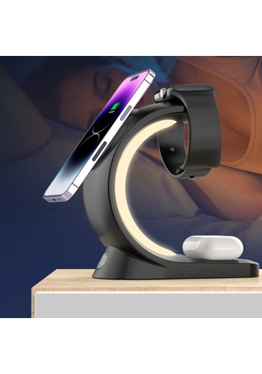 Butu 12/13/14/15 Serisi Masaüstü Hızlı Şarj Standı İçin T17 3'ü 1 Arada Rgb Işık Manyetik Kablosuz Şarj Cihazı Beyaz