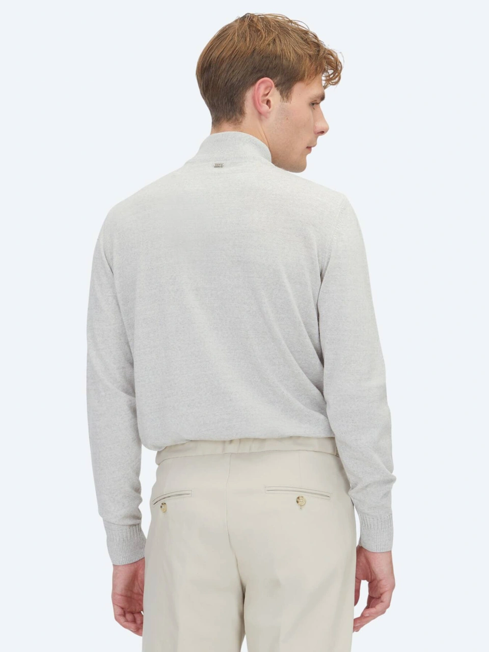 Açık Gri Yarım Balıkçı Yaka Jakarlı Yün Karışımlı Triko Kazak Açık Gri