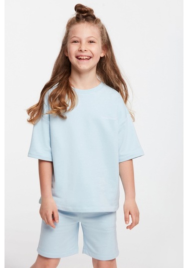 Calı Kız Çocuk Bisiklet Yaka Mavi Eşofman Takımı