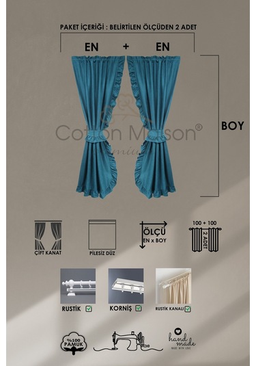 Poli Perde Çift Kanat Dikey Fırfırlı Petrol Yeşili