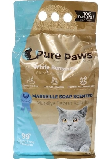 Pure Paws Marsilya Sabun Kokulu Topaklaşan Bentonit Kedi Kumu 5 L