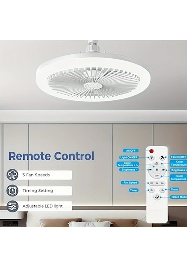 Xuweiwei Beyaz Led Akıllı Fan Işığı 3 Hız 17 Mod E27 Uzaktan Kumanda Minimalist Tavan Fanı