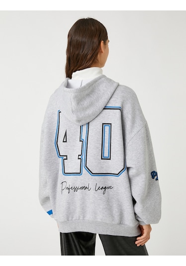 Koton Kolej Sweatshirt Kapüşonlu Oversize Fermuarlı Baskılı Cep Detaylı Gri Melanj 3sal10331ık Gri Melanj