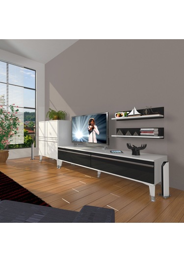 Decoraktiv Eko On Mdf Std Silver Tv Ünitesi Tv Sehpası Beyaz - Siyah