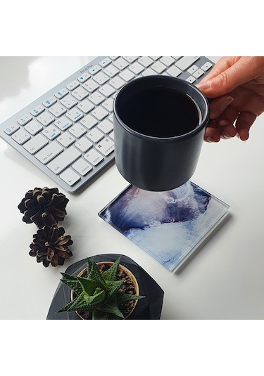 Decorita Cam Bardak Altlığı Ocean Desen 4'lü Takım 10 x 10 CM Çok Renkli