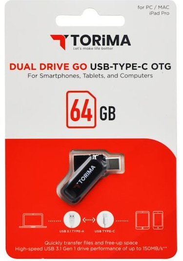 Torima Siyah 64gb Çift Sürücülü Usb-type-c Otg