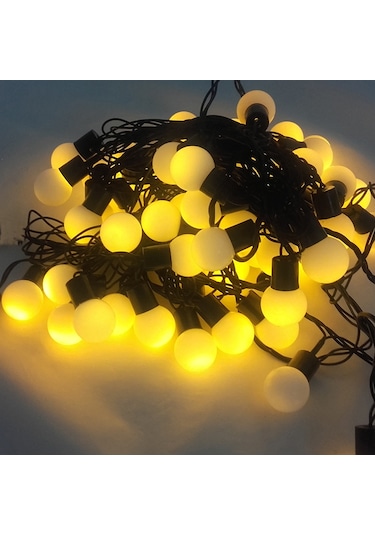 5 Metre 28 Led Fişli Sarı Işık Mini Top Led Siyah Kablo