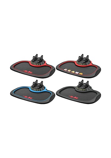 Tenfowee 360 Dönebilen Araç Telefon Tutucu Ve Gizli Plaka Özellikli Anti-kayma Gösterge Paneli Matı - Kırmızı Kırmızı