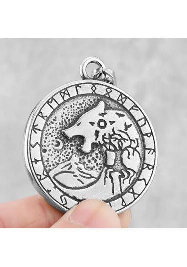 Çift Taraflı Kullanım Witcher Hunt Kurt Kolye Altın - Gümüş