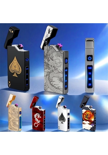 Willowhaven Usb Şarjlı Çift Ark Plazma Çakmak - Gri Altın Ejderha, Aa/uyumlu Gri