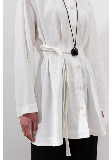 Keten Pensli Tunik Ekru Ekru