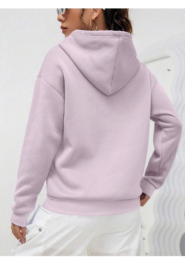 Unisex Kadın/Erkek Kalp Desenli Kanguru Cepli Düşük Omuz Ipli Kapüşonlu Üst