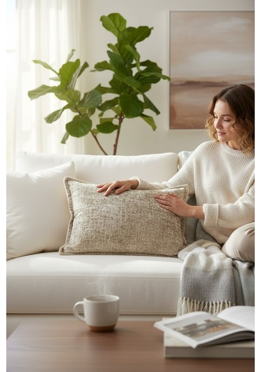 Kırlent İthal Kadife Kumaş 3'lü Set - Yumuşak Dokulu Dekoratif Özel Tasarım Kırlent Kılıfı Açık Bej