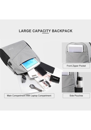 Reedark Erkek Kadın Laptop Sırt Çantası Siyah 3 Adet Çok Kapılı Çantası Siyah