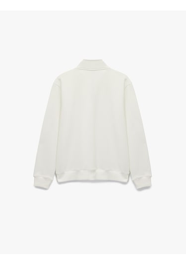 Koton Uzun Kollu Şardonlu Basic Yarım Fermuarlı Sweatshirt Beyaz 6wam70016mk