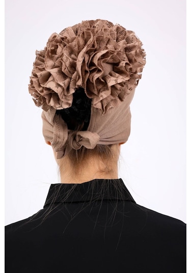 Kaymayan Fırfırlı Silikonlu Dikişsiz Bone - Kaymaz Kadın Tesettür Bağlamalı İç Bone-vizon Vizon