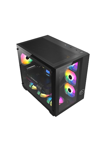 Gametech Prime RGB 7 x 120 MM Fan Oyuncu Mini Tower Bilgisayar Kasası Siyah