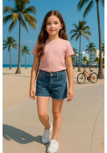 Koyu Pudra Çocuk T-shirt Kız Erkek Unisex %100 Pamuk Koyu Pudra