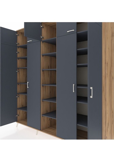 Kronos Dolap 18 Raflı 9 Kapaklı 220x59x243 Çam-antrasit/antrasit Antrasıt/antrasıt