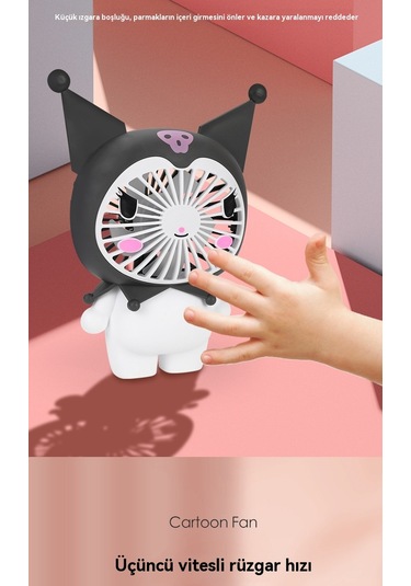 Aurora Çocuk El Masaüstübüyük Fanşarj Edilebilir Karikatür Fan Oyuncak Siyah
