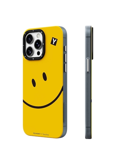 İphone 15 Pro Uyumlu Kılıf Magsafe Özellikli Sunshine Youngkit Daily Happy Serisi Siyahlı Sarı