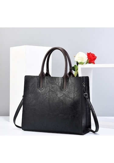 Trendooze 1005 Vintage Kare Siyah Moda Çantası Kadınlar İçin Siyah