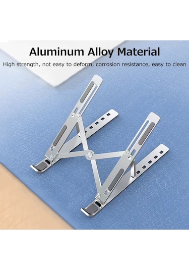 Kangvka Alüminyum Notebook Ayaklığı, 6 Seviye Yükseklik Ayarı, Soğutma Fonksiyonu, Taşınabilir Katlanabilir Bilgisayar Tutucu, Gümüş