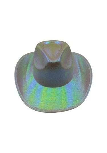 Beyaz Neon Hologramlı Kovboy Şapka 32x39x14 Cm