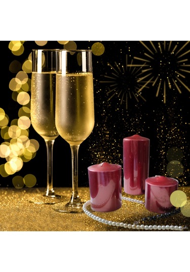 Denic 3 lü Mum Seti  Metalik Kırmızı Blok Mum  Konik Silindir Mum   Baton Mum