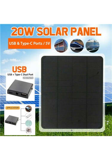 Kosona 20w Monokristal Güneş Paneli, 5v Usb+type-c Çift Port, Dışarıda Telefon Ve Cihazlara Hızlı Şarj