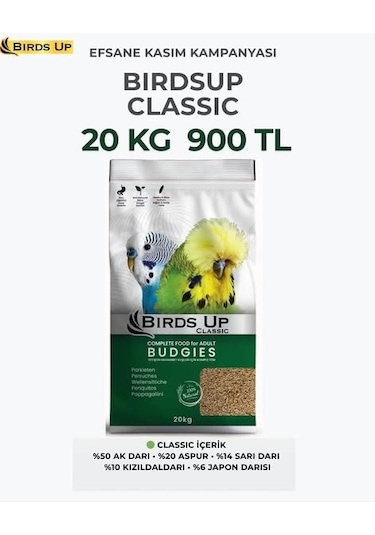 Birdsup Classic Muhabbet Kuşu Yemi 20 Kg 20 KG